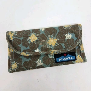 KAVU Big Spender Women’s Trifold Wallet Teal Brown Floral Print Canvas - Picture 1 of 8