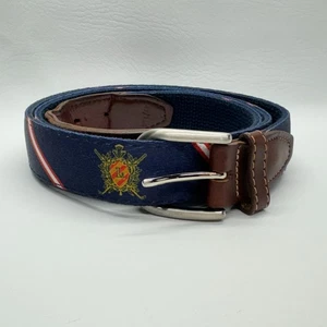Cinturón de golf YRI azul cinta tejida con escudo "L" a rayas hebilla de latón preppy 42/105 - Imagen 1 de 6