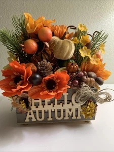 Fall Pumpkins Rustic Pines Small Wood Crate Tiered Tray Table Decor Florals New - Picture 1 of 9