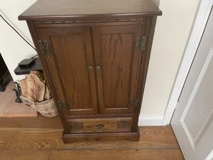Old Charm Oak Hi-Fi Record Cabinet with Drawer Light Oak  - Picture 1 of 8
