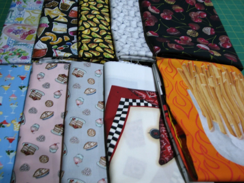 Tela de algodón de 10 yardas - comida y cocina (cortes de 1 yarda) lote A Foto 1 de 1