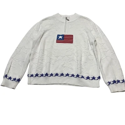 Suéter Cabela Vintage L Blanco Americana Bandera Patriótica Estrellas Bordadas Foto 1 de 4
