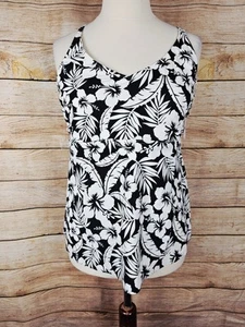 Lands' End NWT Black White UPF 50 Floral Print Tankini Top Size 18 - Picture 1 of 6