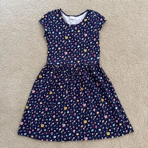 Girls 10/l2 Gymboree Navy Blue Floral Pattern Cotton Dress Spring Summer  - Picture 1 of 6