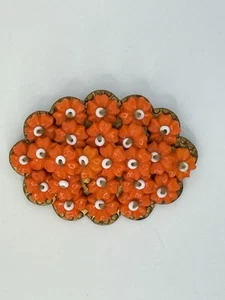 Early Miriam Haskell Orange Flower Brooch Hand Strung Oval Glass Bead Pin Brooch - Picture 1 of 6