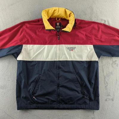 Chaqueta cortavientos con capucha Chaps Ralph Lauren para hombre grande roja azul marino bloques de colores Foto 1 de 4