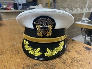 Us Navy Officer Visor Cap, US Navy Commander captain Rank Cap in White Cotton 58