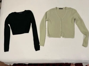 Brandy Melville Cropped Ribbed Sweaters Green One Size (XS/S) - Lot of 2 - Picture 1 of 1