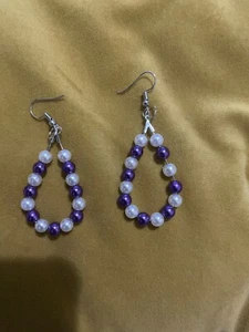 925 Silver earrings with white and purple peal - Picture 1 of 2