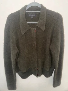 Banana Republic Wool Blend Cardigan Jacket Mens M Green Zip Shawl Collar Toggle - Picture 1 of 2