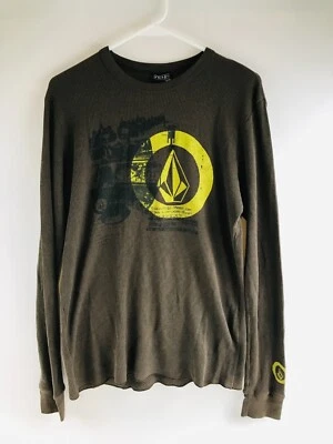 Volcom Shirt Men's Size Large Brown Long Sleeve Logo Crew Neck Ribbed - Image 1 of 4