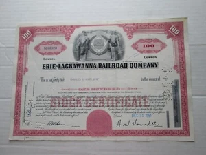 (1) DEC 16 1951 ERIE-LACKAWANNA RAILROAD COMPANY. STOCK CERTIFICATE, 100 SHARES - Picture 1 of 2