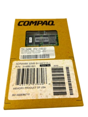314890-B21 I Genuine New HP Compaq 32MB SDRAM 66MHZ SODIMM Memory 314848-002 - Image 1 of 3