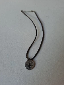 Large Double sided Tree of Life Pendant on braided brown leather necklace with c - Picture 1 of 10
