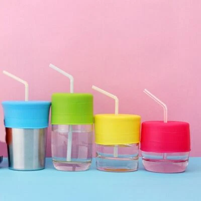 1x Elastic Silicone Sippy Cup Lid With Straw Hole Straw Cup Cover Water Bottle - image 1 of 4