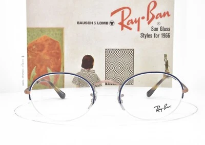 Ray-Ban Eyeglasses Matte Blue Satin Bron Half Rim Round Oval 52-22-145 6547 3035 - Image 1 of 4