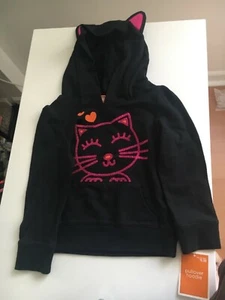 New Kids Girls Beautiful Cotton Pullover Kitty Hoodie Black 3 T - Picture 1 of 5