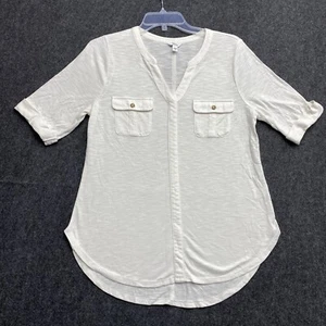 Sonoma Top Women’s White 3/4 Sleeve Button Front Blouse Size Medium - Picture 1 of 16