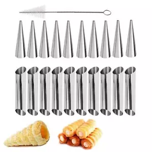 Cream Horn Molds-21 pcs Moulds Stainless Steel Cannoli Form Tubes Cream Roll ... - Picture 1 of 6