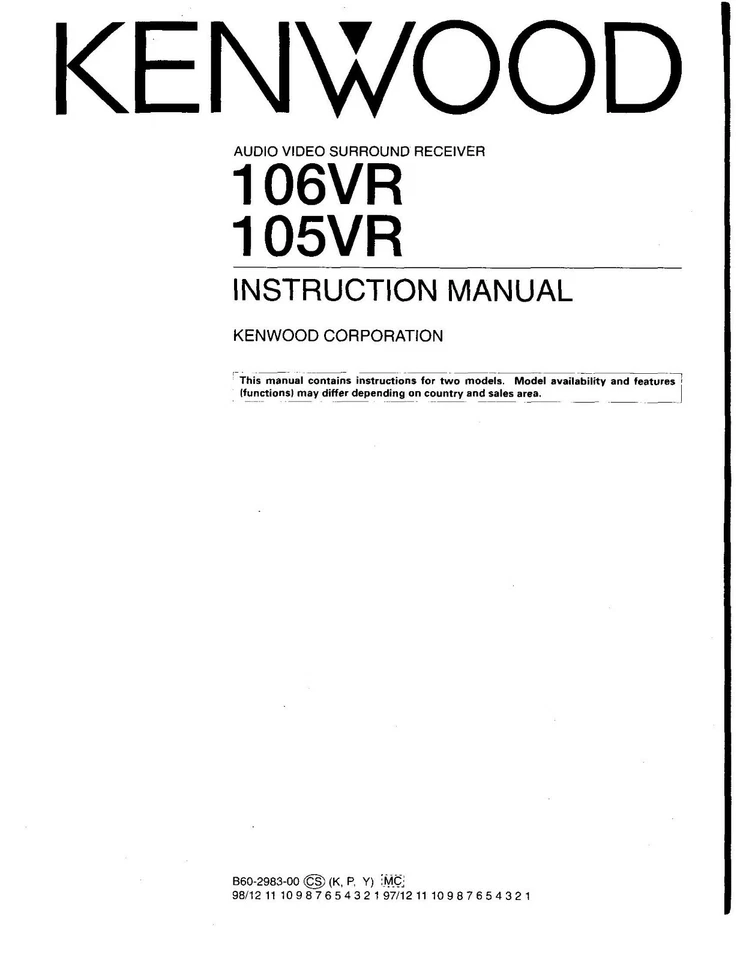Bedienungsanleitung-Operating Istruzioni per Kenwood 105 VR, 105 VR - Immagine 1 di 1