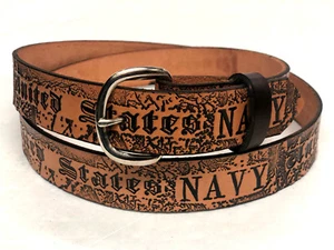 Marina de EE. UU., estadounidense, cuero genuino, 100 % grano superior, 1 1/2" de ancho, vendedor de EE. UU. y H. tooled - Imagen 1 de 5