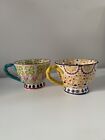 Anthropologie Elka Ayaka Mugs Floral Footed Pedestal Twisted Handles - Two Avail