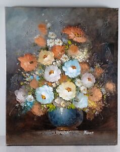 Tableau HUILE sur TOILE 61x50 cm Bouquet fleuri signe FREDERICK Art moderne XXe 