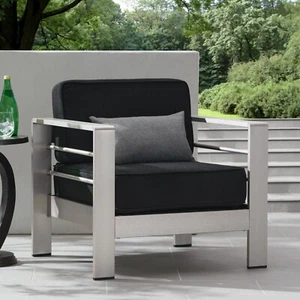 Modern Outdoor Aluminum Club Chair with Optional Sunbrella Cushions - Picture 1 of 20