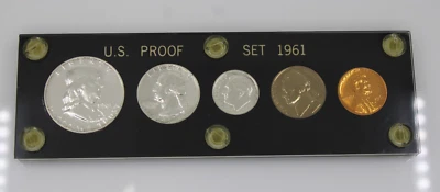 1961 US Mint 5-Coin Silver Proof Set in Black Capital Style Plastic Holder - Image 1 of 4