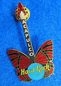 ACAPULCO MEXICO RED & BLACK BUTTERFLY GUITAR SERIES Hard Rock Cafe LE - Picture 1 of 1