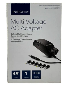 Insignia Multi-Voltage AC Adapter Selectable Output Modes 4.9' Cord USB Port - Picture 1 of 3