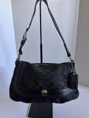 Bolso de Mano Coach 13739 Vintage Negro Soho Plisado Firma Solapa Hombro Cartera Foto 1 de 4