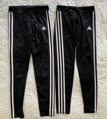 Lot of 2 - Youth girl's adidas leggings, Medium 10/12, Black/White - Image 1 of 2