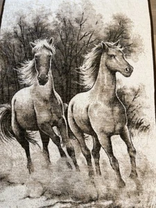 Vintage Biederlack Blanket Horses Running Brown Throw Made in USA 54”x 74” - Picture 1 of 9