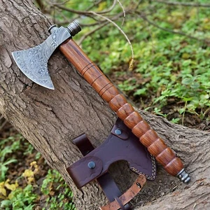 CUSTOM Hand FORGED DAMASCUS STEEL Smoking Pipe  VIKING CAMPING TOMAHAWK Axe - Picture 1 of 7