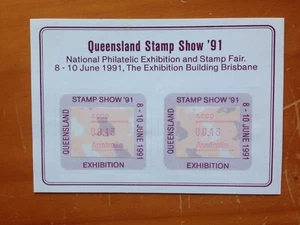 1991 AUSTRALIA QUEENSLAND STAMP SHOW BRISBANE QLD CANCEL EVENT FRAMA MINI SHEET - Picture 1 of 2