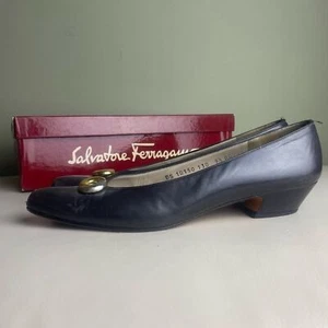 Vintage Salvatore Ferragamo grauer Echtleder-Low-Heel-Schuh Größe 9,5 AAAA - Bild 1 von 14