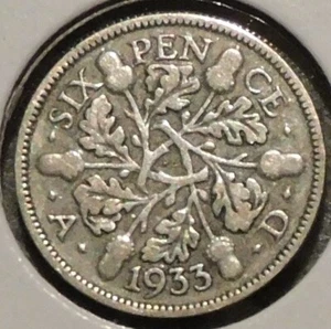 British Silver Sixpence - 1933 - King George V - Picture 1 of 2
