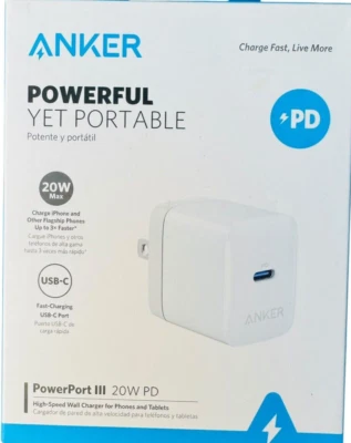 Cargador de pared Anker PowerPort III 20W USB-C suministro de energía - blanco Foto 1 de 2
