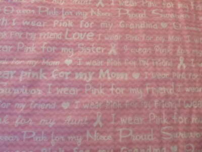 Pink Ribbon Survivor on Pink Chevron FLANNEL Fabric (44" Wide x 36 " long) - Image 1 of 4
