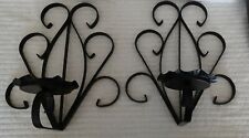 Vintage Large Wrought Iron Wall Sconces Pillar Candle Holders Gothic Rustic '60s