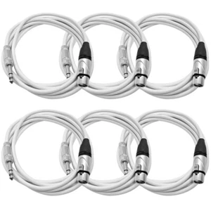 6 Pk 10 Foot XLR Female to 1/4 Inch TRS Patch Cables - Balanced White Audio Cord - Picture 1 of 4