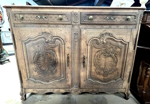 Antique Bleached Oak French Provincial Chest Cabinet Commode Carved Cover