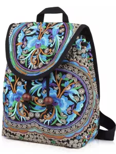 Embroidered Ethnic Boho Floral Petite Traveling Backpack Colorful - Picture 1 of 9