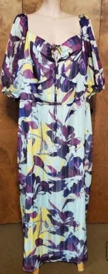 NWT! NY&C, New York & Company Chiffon Dress, Floral w/Metallic Thread, Size 1X - Image 1 of 4