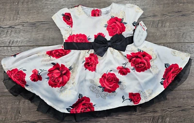 Baby Girl Clothes New Koala Baby Boutique 3 Month Red Roses Puffy Dress - Image 1 of 4