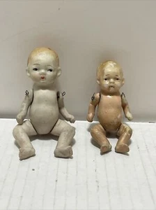 Vintage All Bisque Dollhouse Baby Jointed Lot Of 2 - Picture 1 of 5