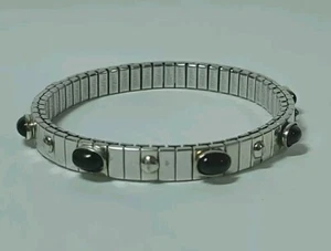 Vintage Speidel CZ Stainless Steel Bracelet Stretch Flex Band Black Cabochon - Picture 1 of 7