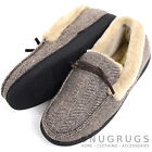 Mens Herringbone Design Moccasin Style Slippers With Warm Faux Fur Lining