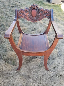 Antique Victorian WOOD CARVED Mahogany  unique & rare throne chair - Picture 1 of 8